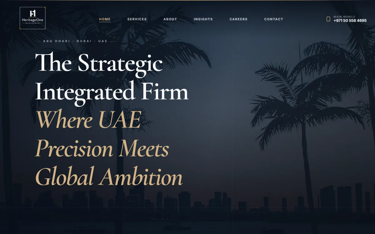 Screenshot of the Heritage One Management homepage
